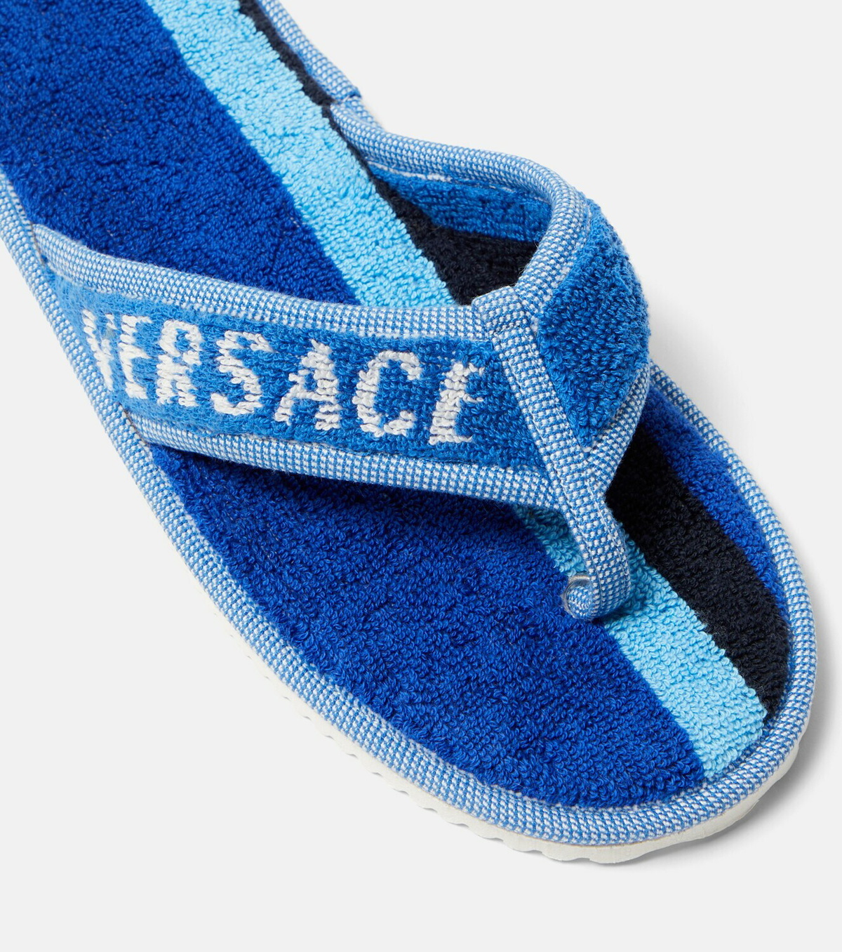 Versace Home Striped cotton terry slippers