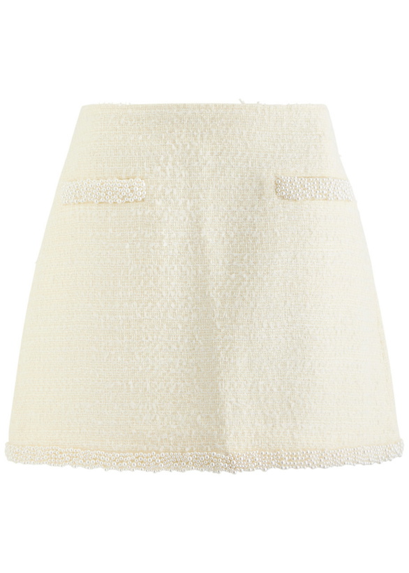 Photo: Self-portrait Pearl and Sequin-embellished Tweed Mini Skirt Cream