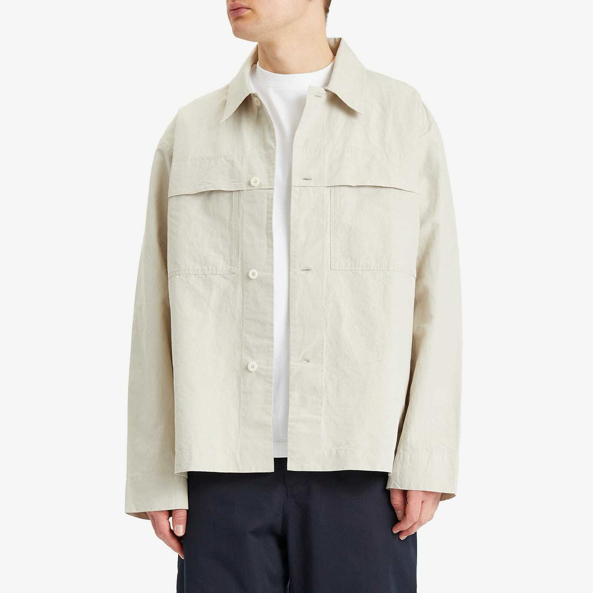 MHL by Margaret Howell Men's Storm Flap Shirt in Pale Stone MHL by