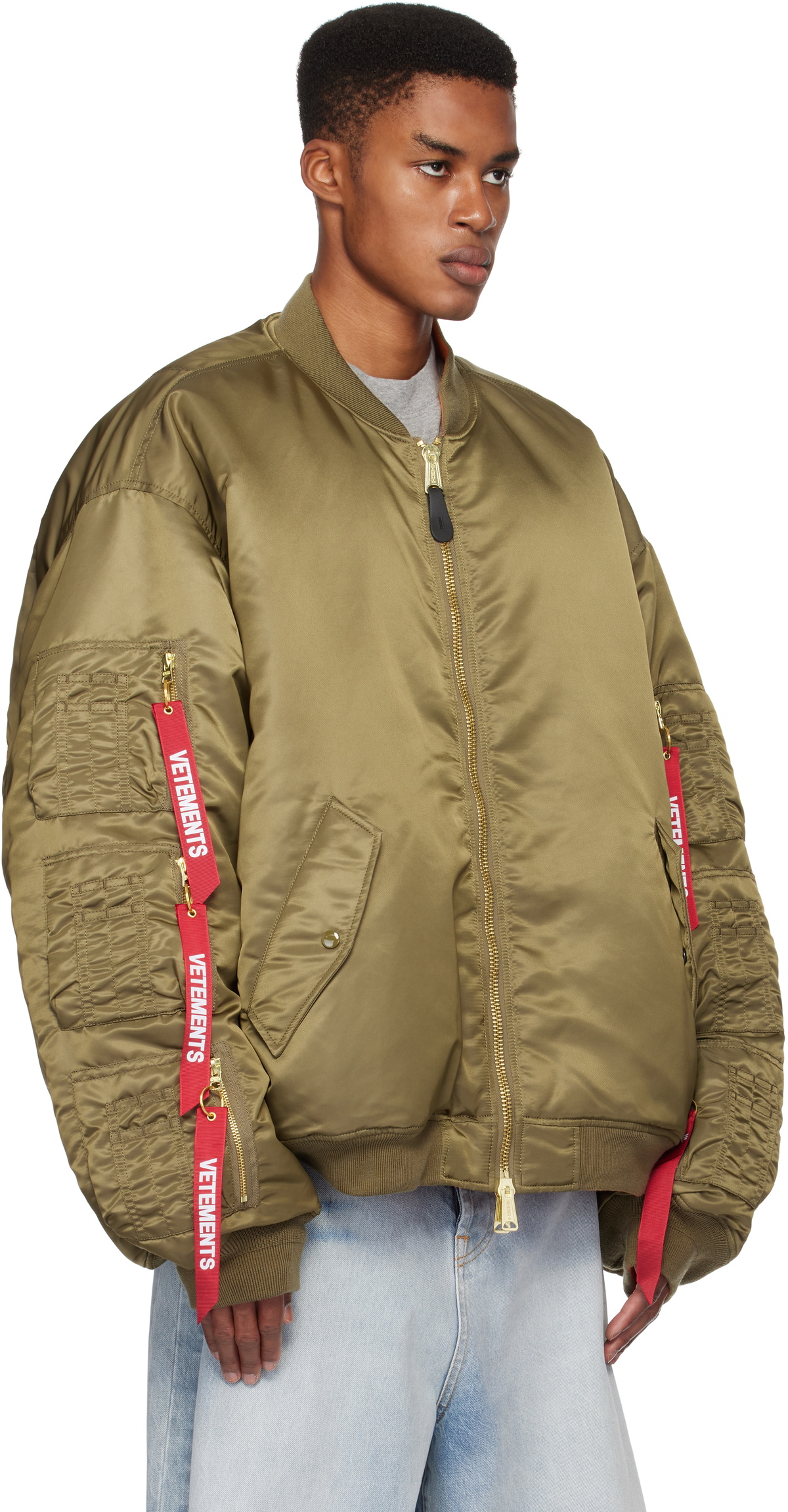 VETEMENTS Khaki Alpha Industries Edition Cargo Reversible Bomber Jacket