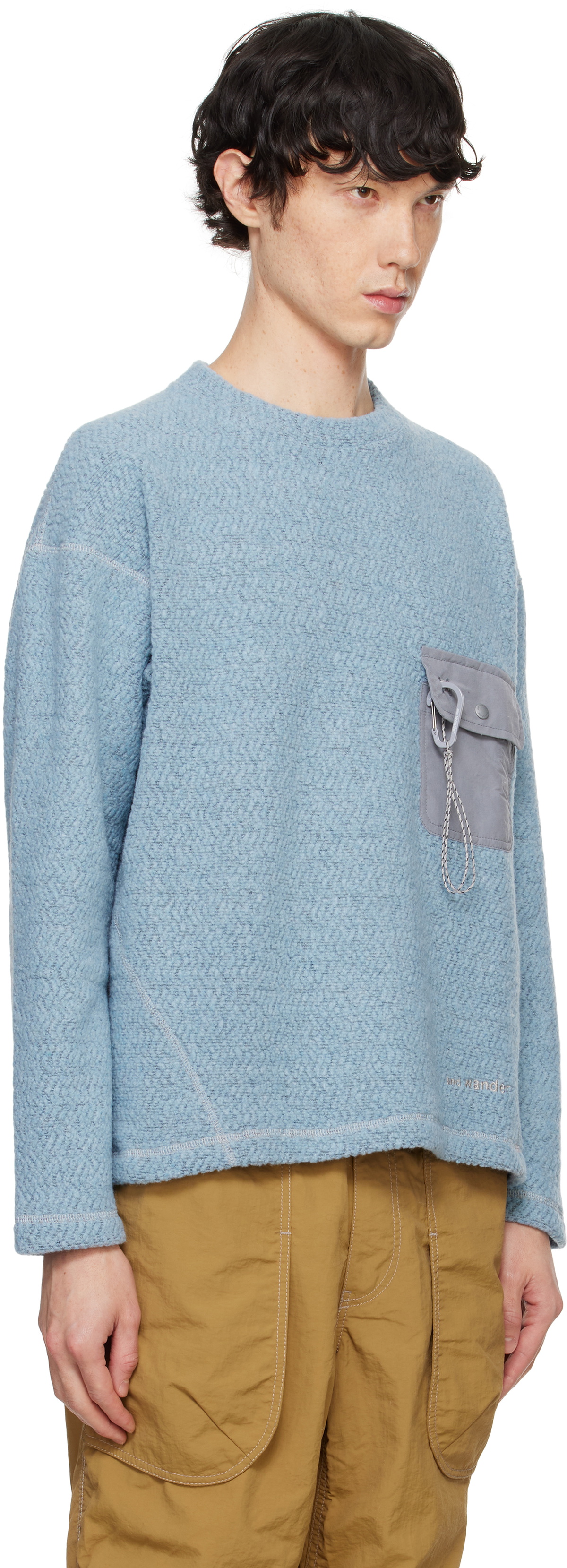 and wander Blue Re Wool JQ Crewneck Sweater and Wander