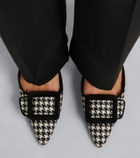 Manolo Blahnik Maysalebi houndstooth suede-trimmed mules