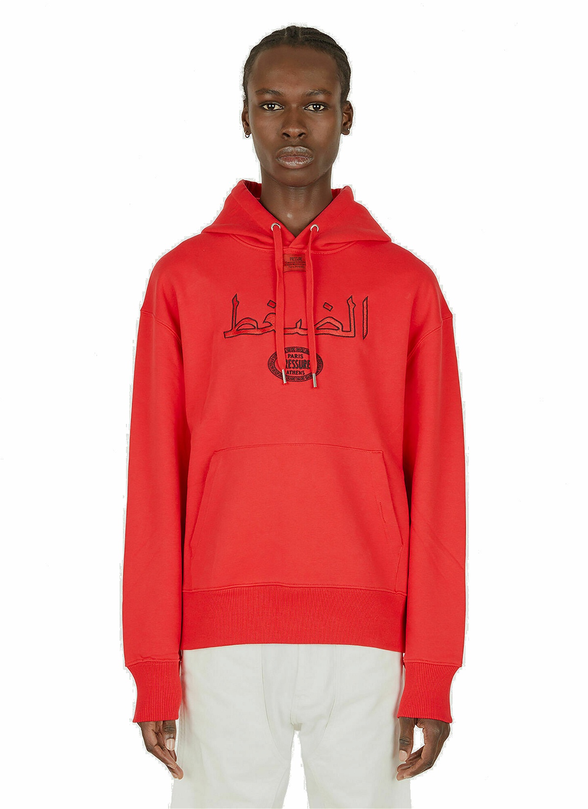 Photo: Embroidered Arabic Hooded Sweatshirt in Red