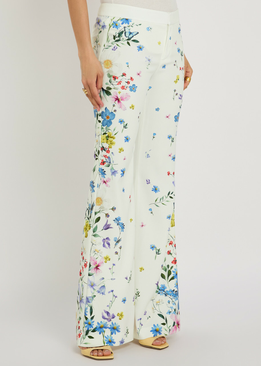 Alice + Olivia Andrew Floral Print Boot-leg Crepe Trousers Multicoloured