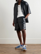 LOEWE - Wide-Leg Logo-Embossed Leather Shorts - Blue