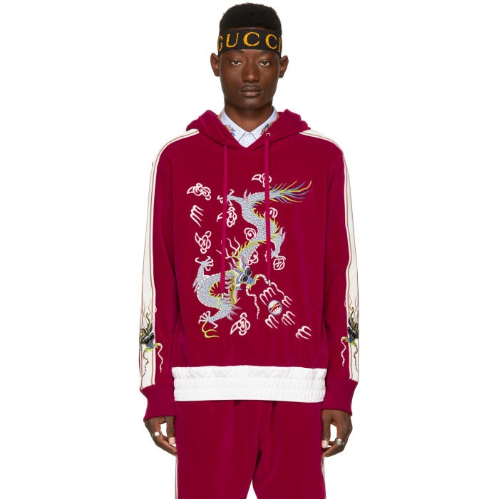 Photo: Gucci Red Velour Embroidered Hoodie 
