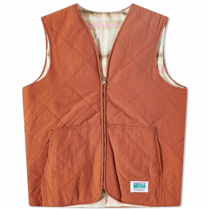 Photo: Butter Goods Men's Reversible Hairy Plaid Vest in Brown/Pink