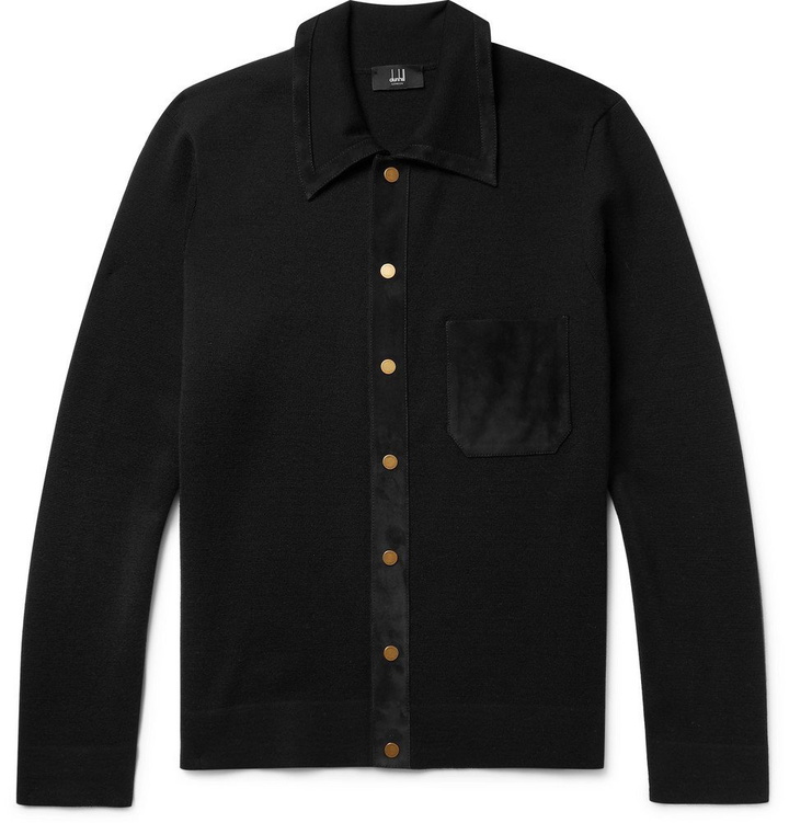 Photo: Dunhill - Suede-Trimmed Merino Wool Cardigan - Men - Black