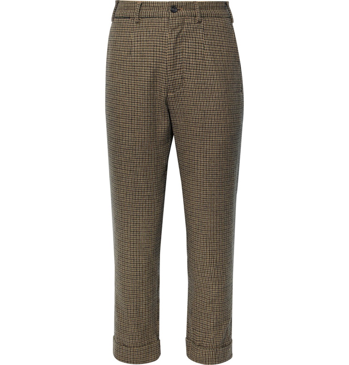 Photo: Engineered Garments - Cropped Puppytooth Pleated Woven Trousers - Brown