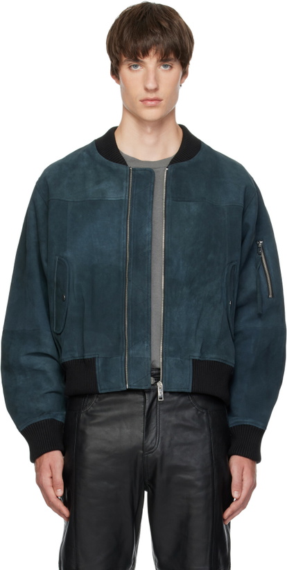 Photo: Deadwood Navy Bofinger Dark Panel Suede Bomber Jacket