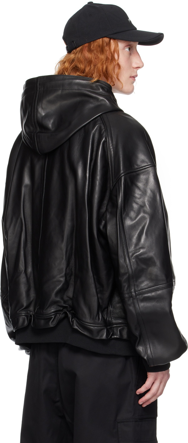 Juun.J Black Hooded Leather Jacket Juun.J