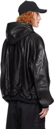 Juun.J Black Hooded Leather Jacket