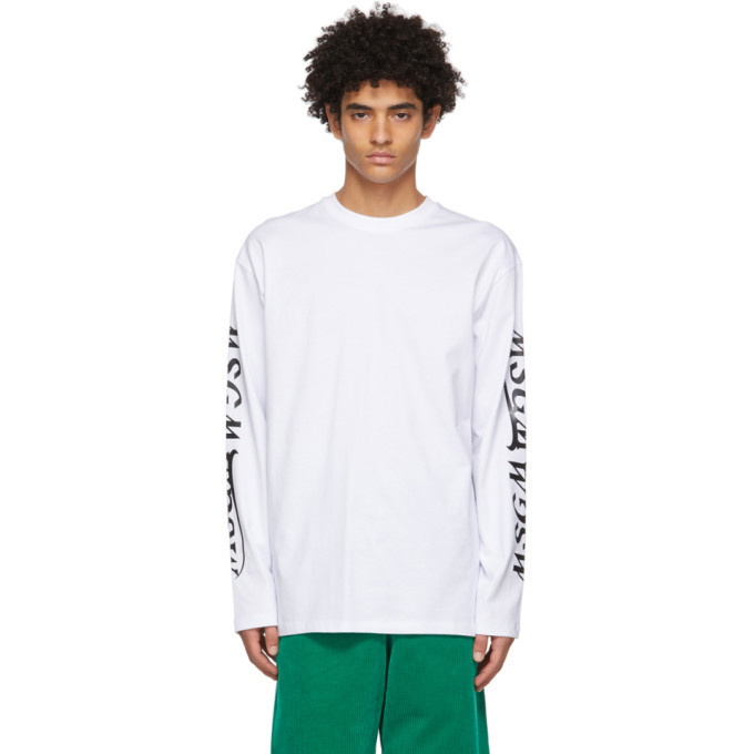 Photo: MSGM White Logo Long Sleeve T-Shirt