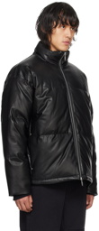 Izzue Black Quilted Faux-Leather Down Jacket