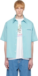 RICE NINE TEN Blue Medium-Short Cupro Satin Shirt