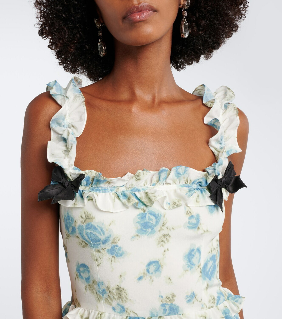 Alessandra Rich Ruffled floral silk crêpe de chine minidress