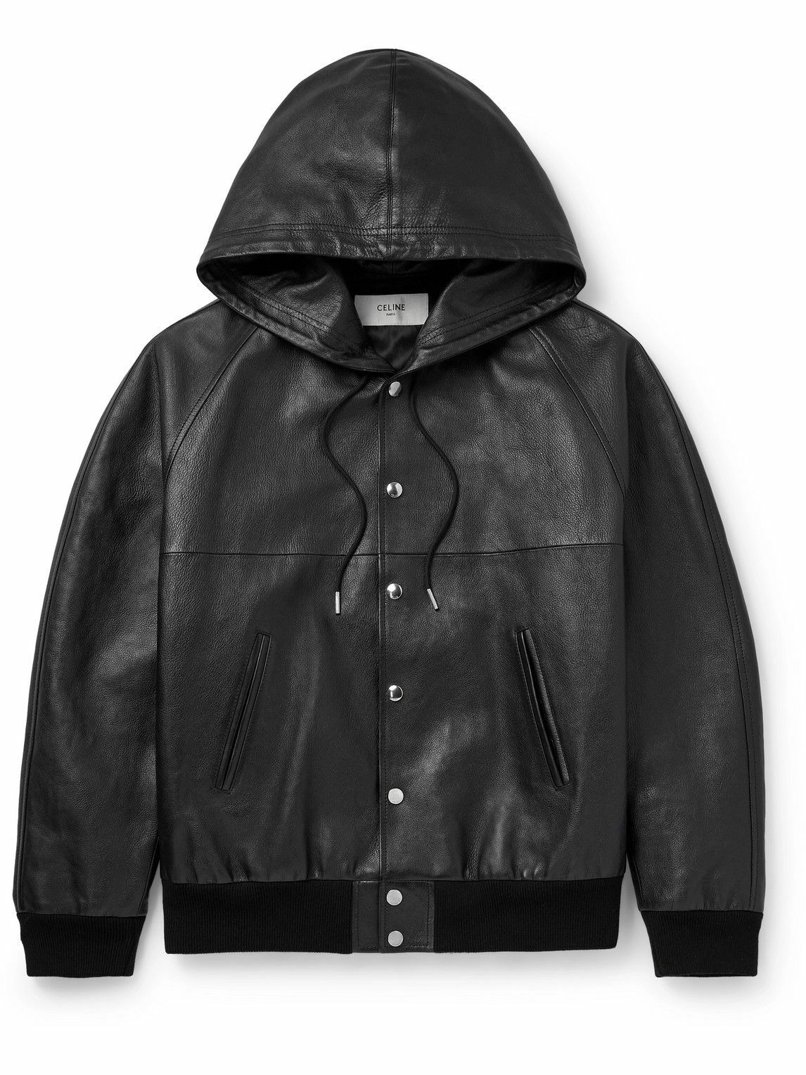 CELINE - Printed Leather Hooded Blouson Jacket - Black