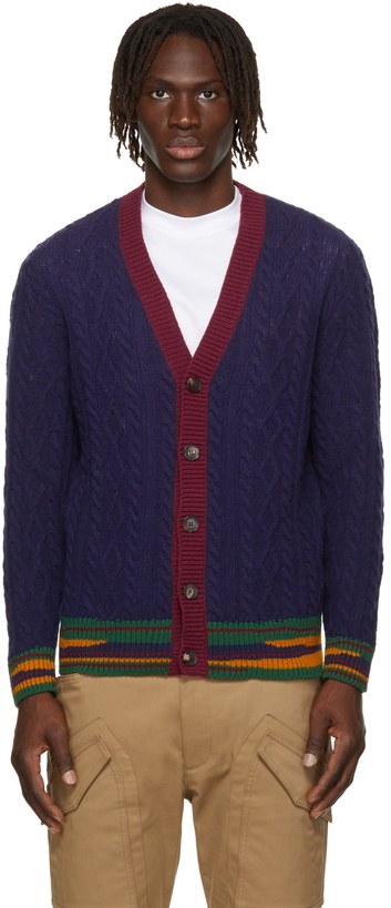 Photo: Etro Navy Wool Cable Knit Cardigan