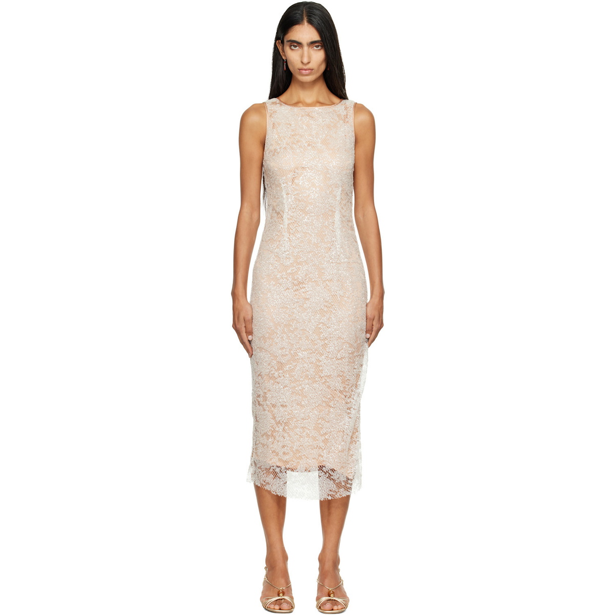 RESCHA SSENSE Exclusive Beige & White Dharee Lace Midi Dress