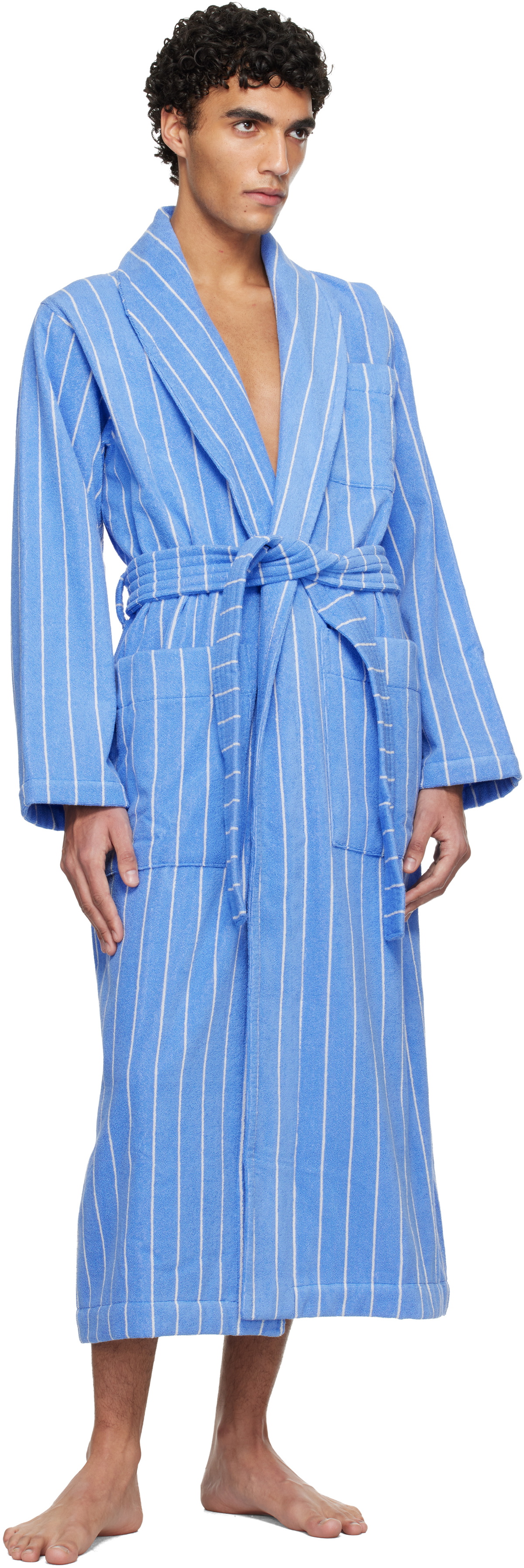 Tekla Blue & White Terry Classic Bathrobe