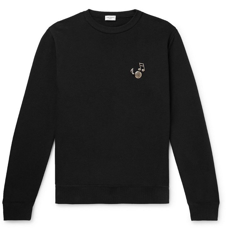 Photo: SAINT LAURENT - Embellished Loopback Cotton-Jersey Sweatshirt - Black