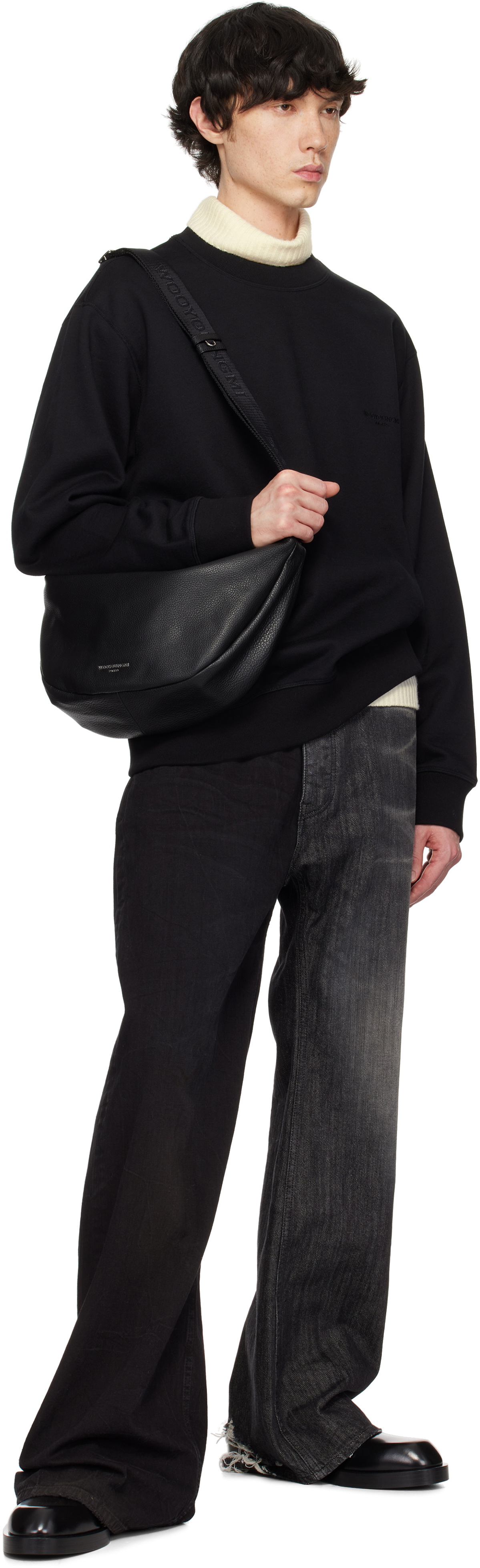 WOOYOUNGMI Black Leather Moon Bag