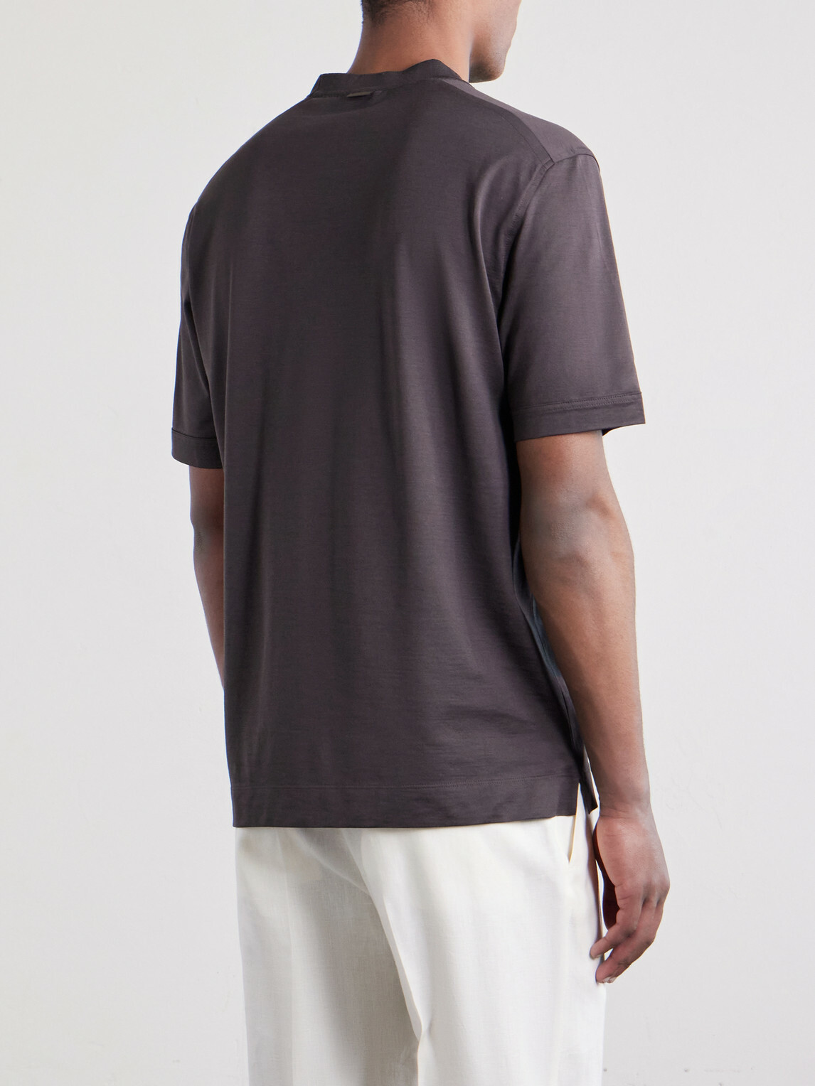 Zegna - Cotton and Silk-Blend T-Shirt - Brown