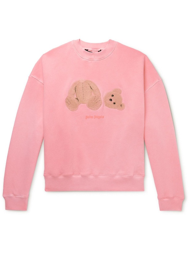 Photo: Palm Angels - Bouclé-Trimmed Cotton-Jersey Sweatshirt - Pink