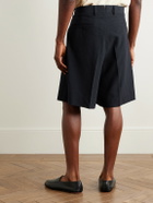 Stòffa - Pleated Wool-Seersucker Shorts - Blue