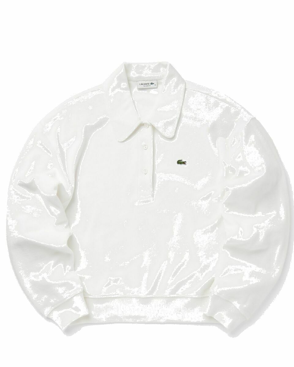 Photo: Lacoste Relaxed Fit Terry Knit Polo Sweatshirt White - Womens - Sweatshirts