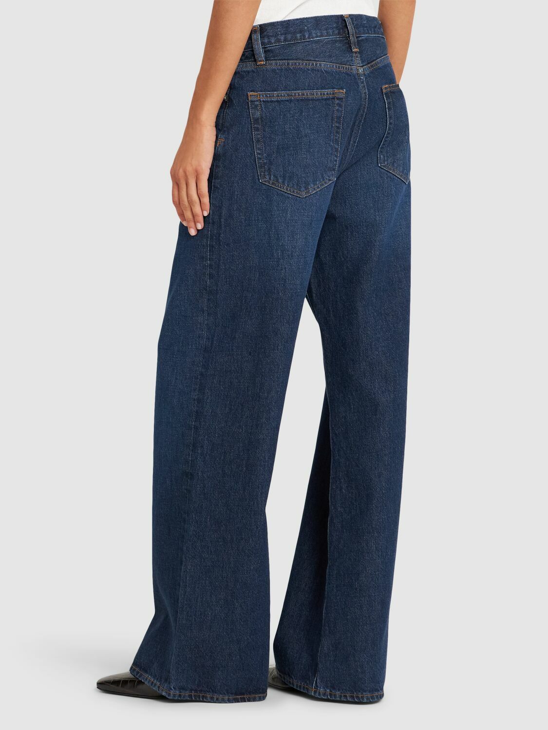 FRAME The Loose Cotton Mid Rise Wide Jeans Frame Denim