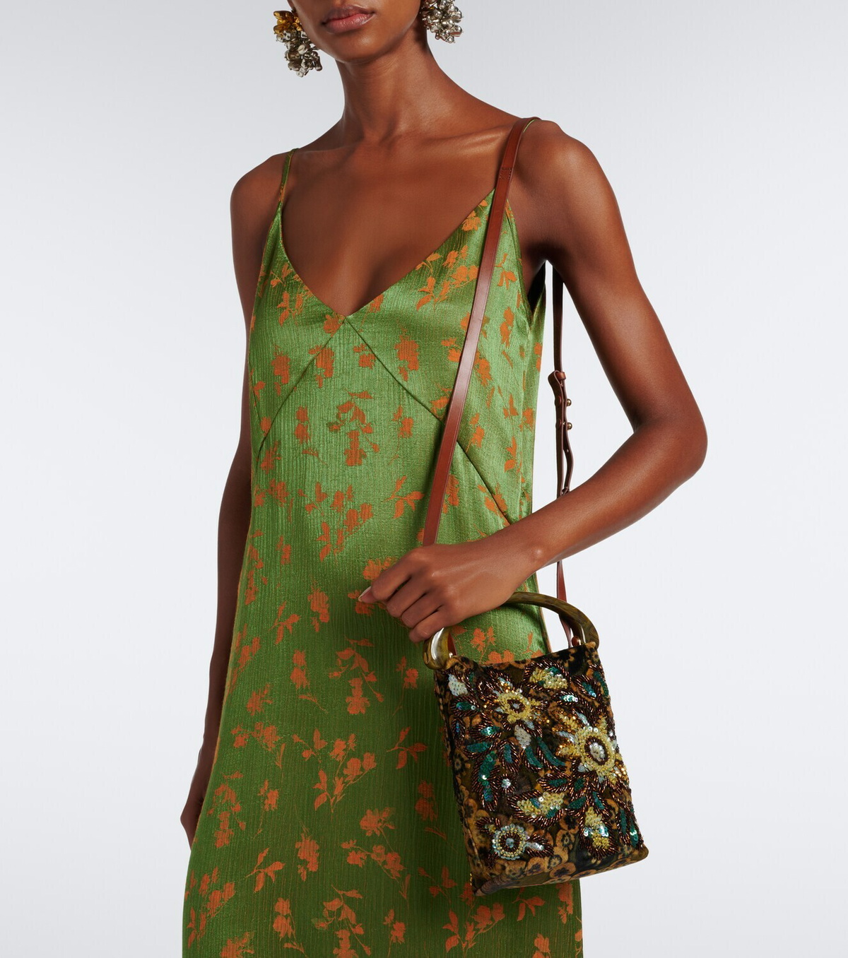 Dries Van Noten Embellished floral jacquard top-handle bag
