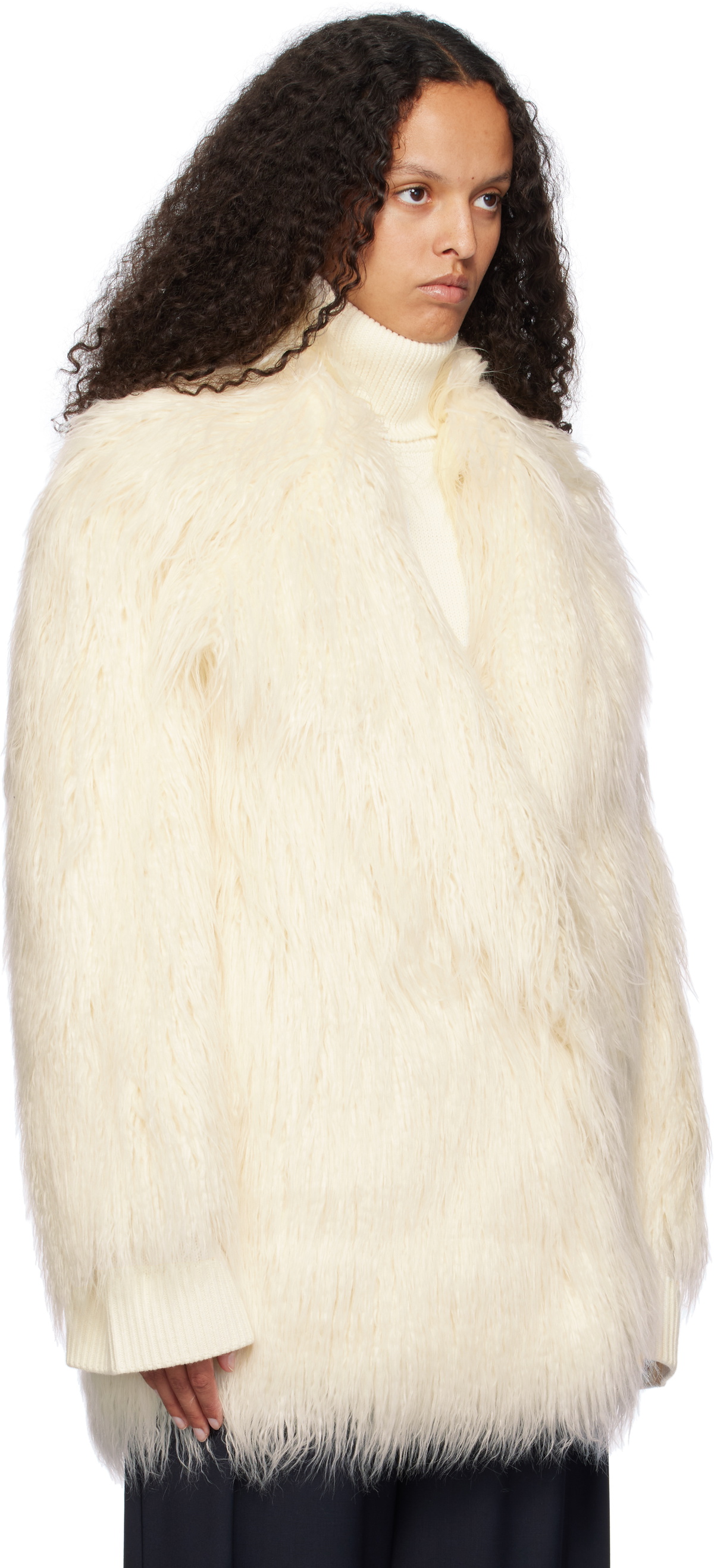 ジャケット・アウター S off shoulder faux-fur tops white The Frankie Shop Off-White Liza Short Faux-Fur Coat The Frankie Shop