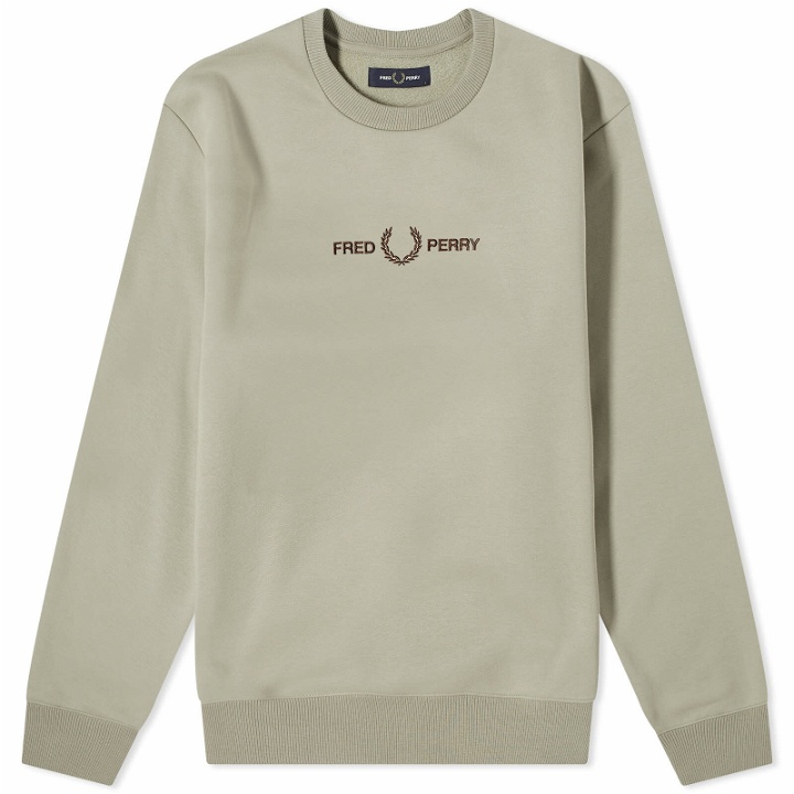 Photo: Fred Perry Men's Embroidered Crew Sweater in Warm Grey