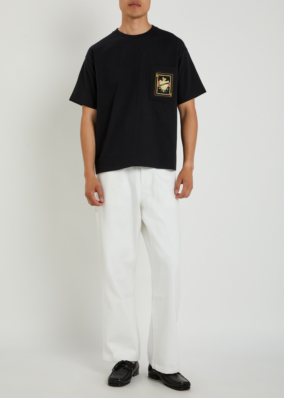 Bode Bullion Card Appliquéd Cotton T-shirt Black