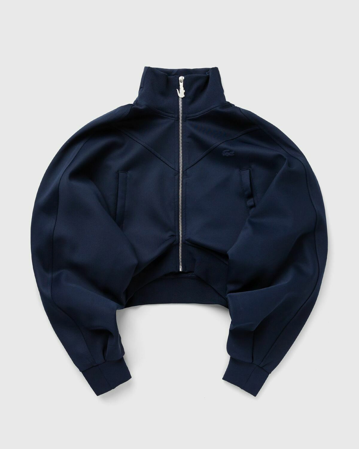 Lacoste Cropped High Neck Zip Up Interlock Jacket Blue Zippers Lacoste