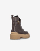 Pinko Leather Combat Boots With Branded Front Strap Peppercorn