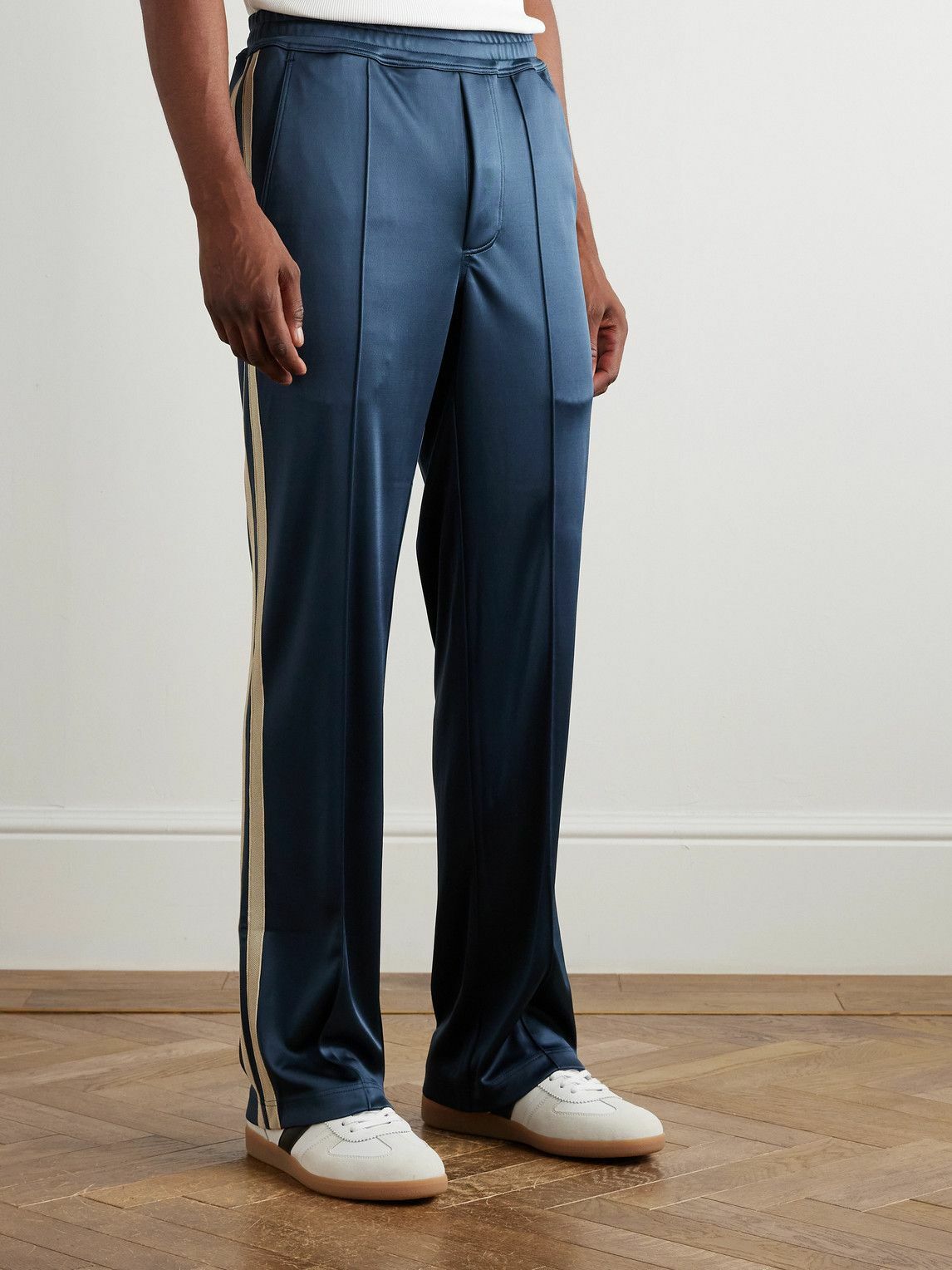 TOM FORD - Straight-Leg Webbing-Trimmed Jersey Track Pants - Blue