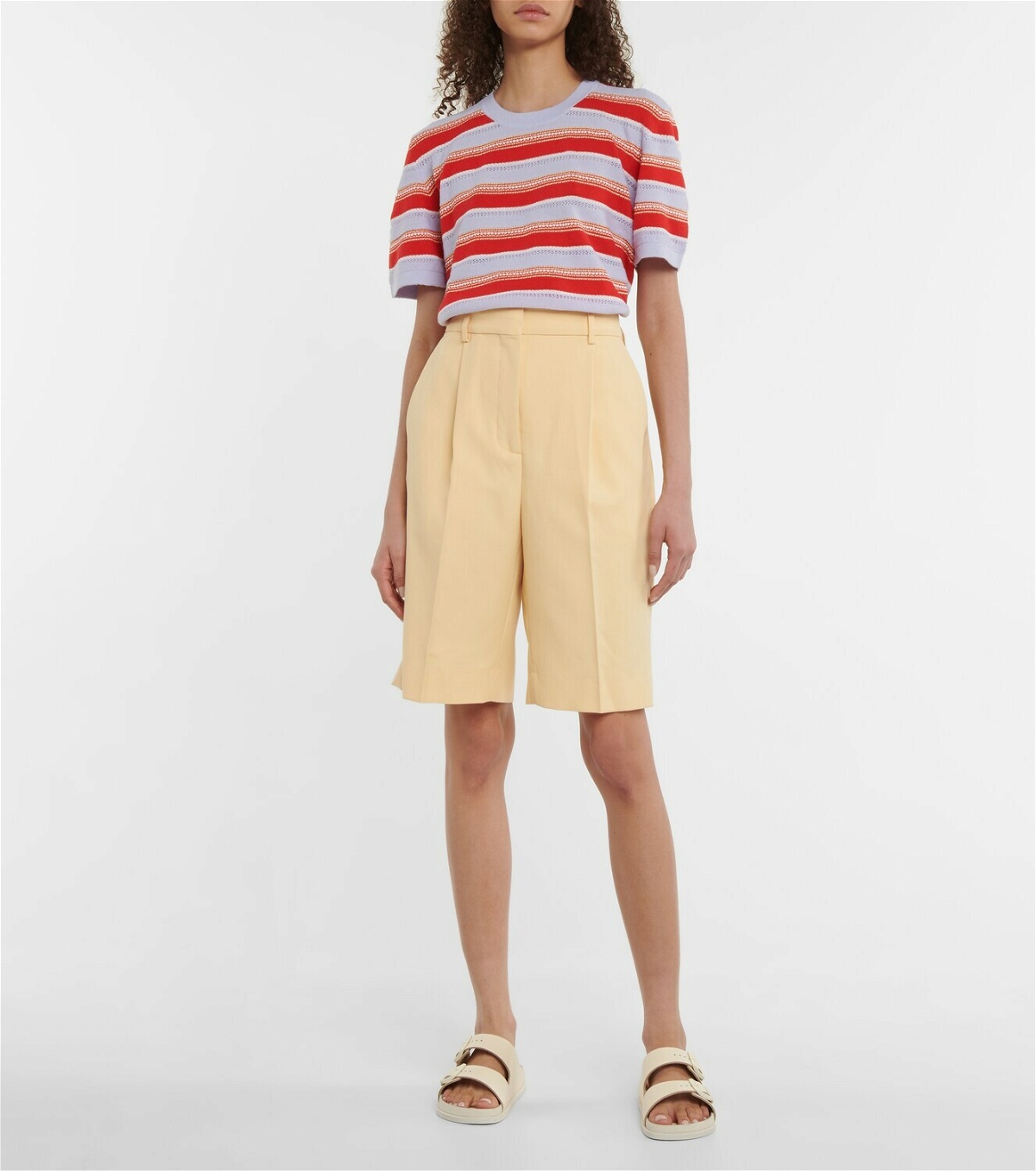 Barrie Striped cotton and cashmere top