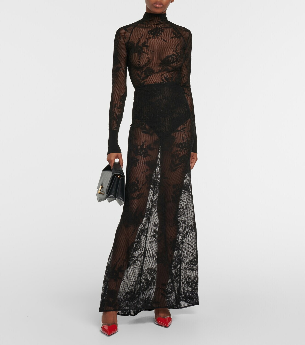 Alaïa Le Cœur leather and PVC slingback pumps