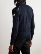 Moncler - Logo-Appliquéd Ribbed Cotton and Quilted Shell Down Cardigan - Blue