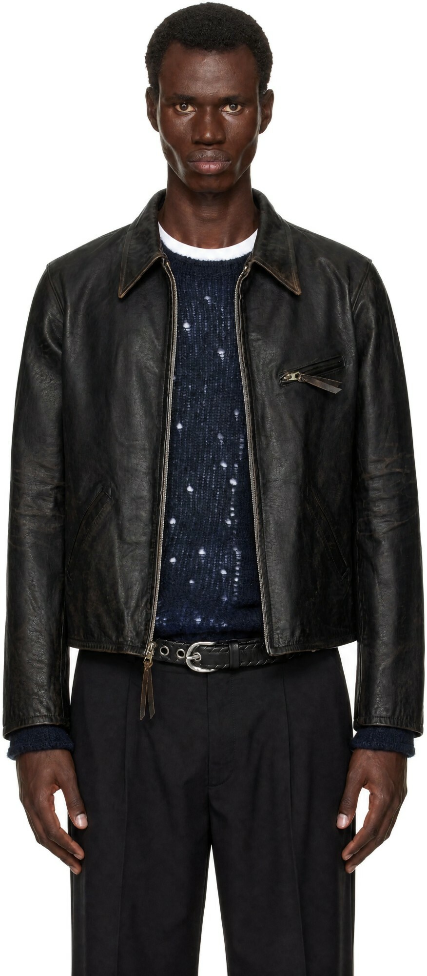 RRL Brown Leather Newsboy Jacket