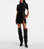 Balmain 95 leather wedge over-the-knee boots