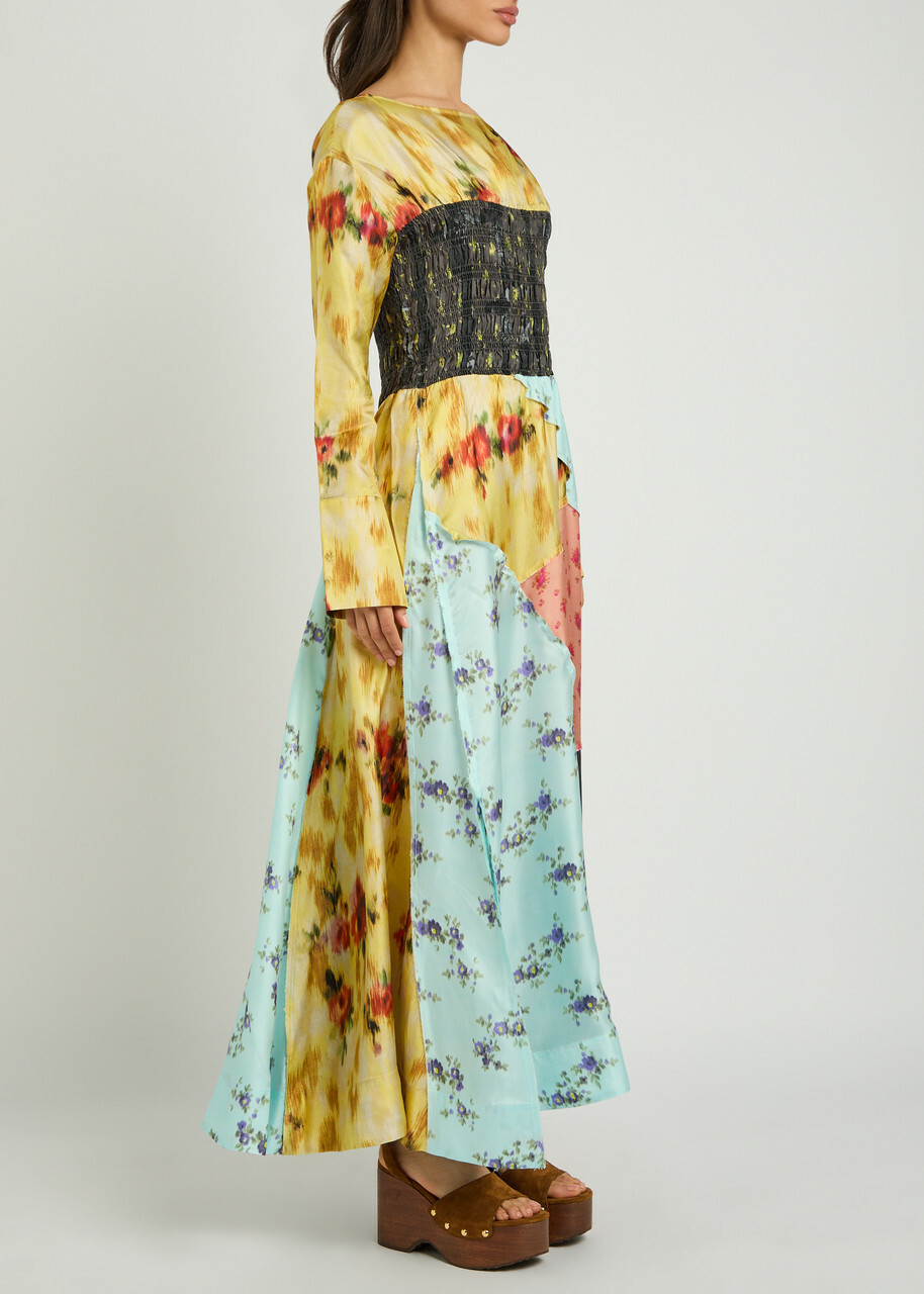 Ganni Printed Silk Maxi Dress Multicoloured