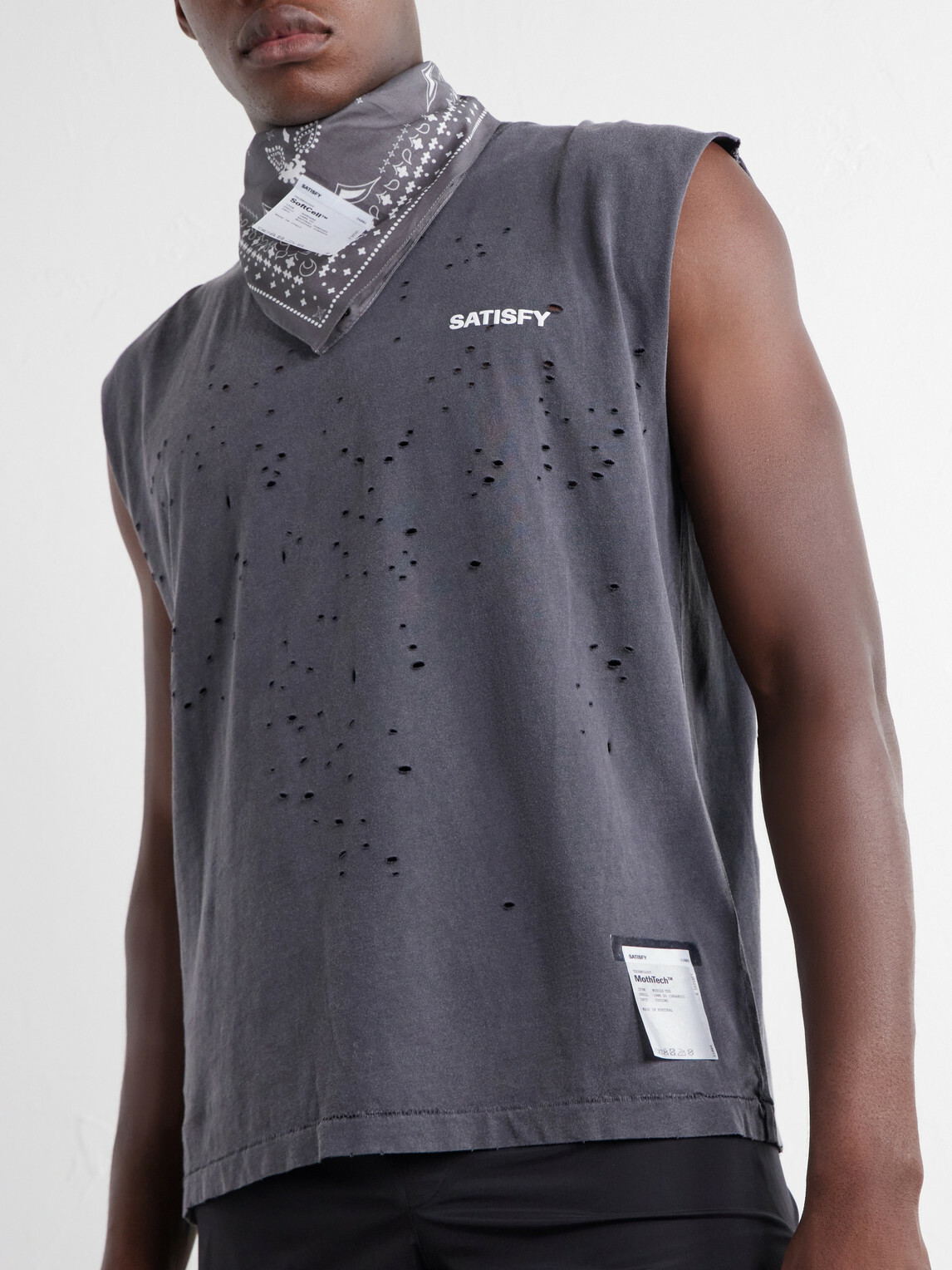 Satisfy - Distressed Logo-Print MothTech™ Organic Cotton-Jersey Tank Top - Gray