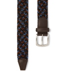 Anderson's - 3.5cm Navy Leather-Trimmed Woven Elastic Belt - Navy