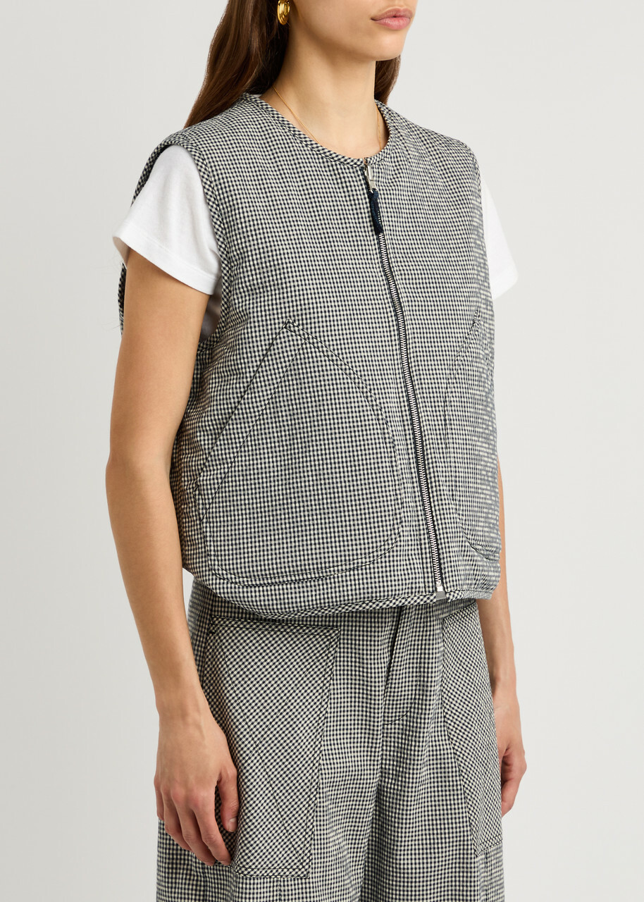 Ymc Jackie Checked Reversible Cotton-blend Gilet Grey