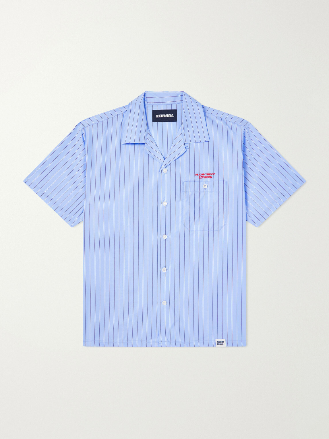 Neighborhood - Camp-Collar Logo-Embroidered Striped Cotton Shirt - Blue