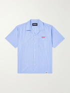 Neighborhood - Camp-Collar Logo-Embroidered Striped Cotton Shirt - Blue