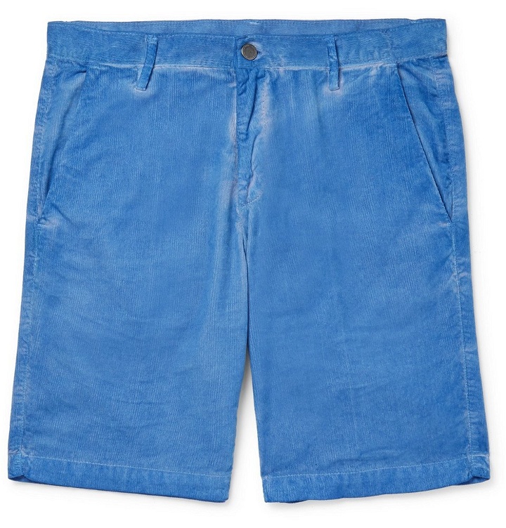 Photo: Massimo Alba - Slim-Fit Watercolour-Dyed Cotton-Corduroy Shorts - Blue